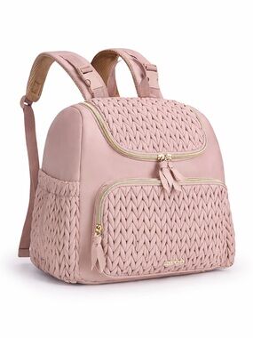 Mommore | Blush Pink | Woven Diaper Bag Backpack Gold Zip